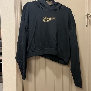 Nike Black Cropped Hoodie with Gold Logo